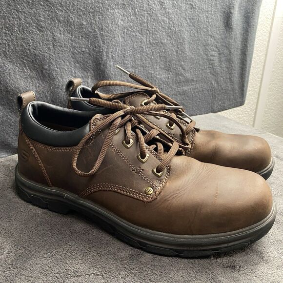 Men's Skechers Relaxed Fit Leather Oxford Shoes US11 Brown Comfort All Weather - Picture 1 of 9